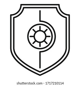 Sun block shield icon. Outline sun block shield vector icon for web design isolated on white background