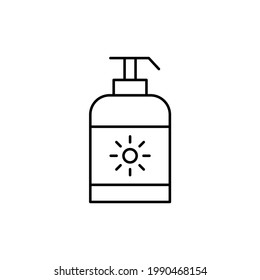Sun Block, Sunscreen icon in flat black line style, isolated on white background 