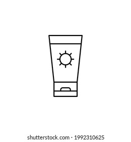 Sun Block, Sunscreen icon in flat black line style, isolated on white background 