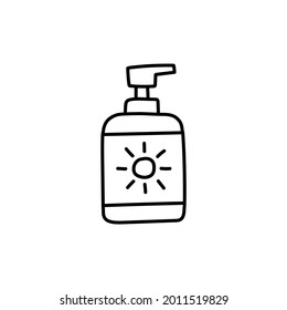 Sun Block, Sunscreen icon in flat black line style, isolated on white background 