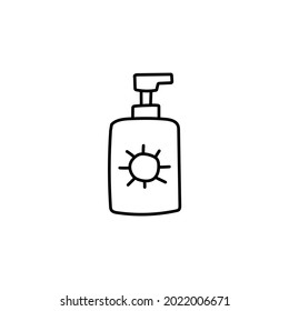 Sun Block, Sunscreen icon in flat black line style, isolated on white background 
