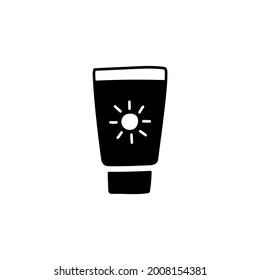 Sun Block, Sunscreen icon in solid black flat shape glyph icon, isolated on white background 