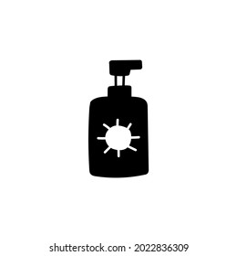 Sun Block, Sunscreen icon in solid black flat shape glyph icon, isolated on white background 