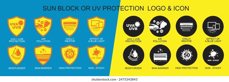 SUN BLOCK OR UV PROTECTION  LOGO AND ICON