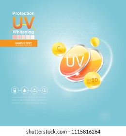 Sun Block or UV Protection and Whitening Vector for Skin care concept