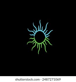 The sun in blue and green colors in front of the background