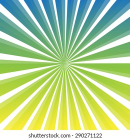 Sun blue green rays burst with white background, vector illustration