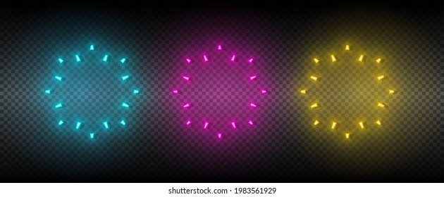 Sun blue, pink and yellow neon vector icon set