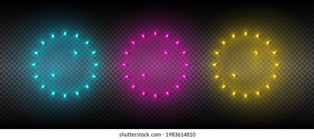 Sun blue, pink and yellow neon vector icon set