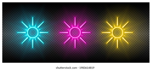 Sun blue, pink and yellow neon vector icon set