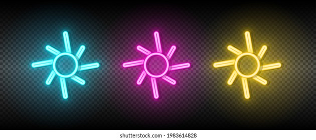 Sun blue, pink and yellow neon vector icon set