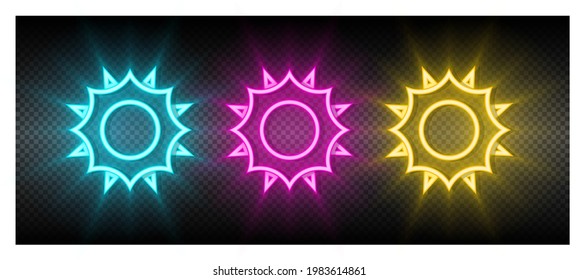 Sun blue, pink and yellow neon vector icon set