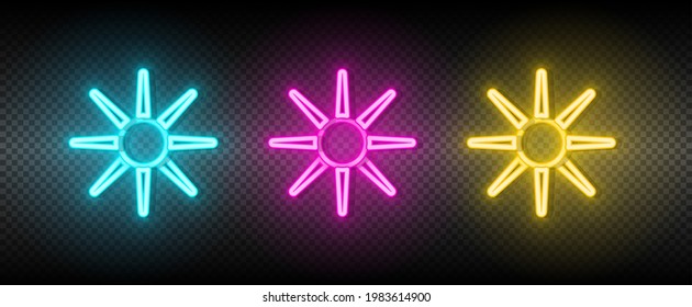 Sun blue, pink and yellow neon vector icon set