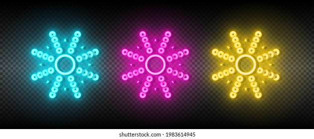 Sun blue, pink and yellow neon vector icon set