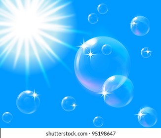  sun in blue sky with bubbles, EPS10