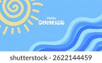 Sun in the blue sky. Sea waves. Summer, spring sunny day.
