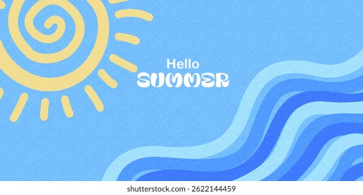 Sun in the blue sky. Sea waves. Summer, spring sunny day.