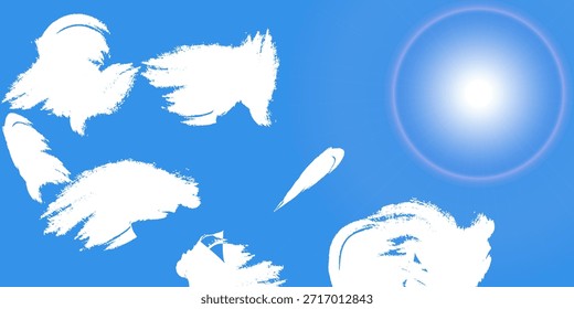 Sun in the blue sky. Sea waves. Summer, spring sunny day.