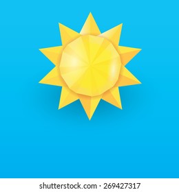 Sun in blue sky . Vector illustration low poly style 