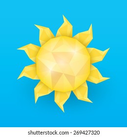 Sun in blue sky . Vector illustration low poly style 