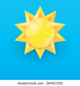 Sun in blue sky . Vector illustration low poly style 