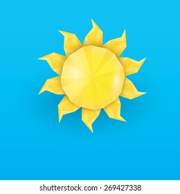 Sun in blue sky . Vector illustration low poly style 