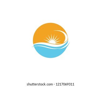 Sun and Blue Water Beach Swoosh Logo