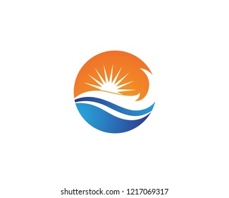 Sun and Blue Water Beach Swoosh Logo