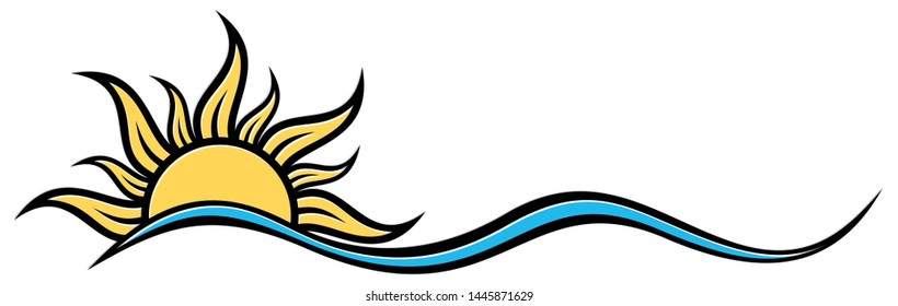 Sun and Blue Wave Symbol. 