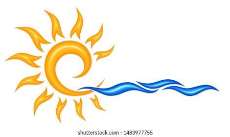 Sun and Blue Wave Symbol. 