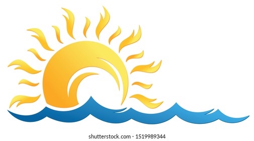 Sun and Blue Wave Symbol. 