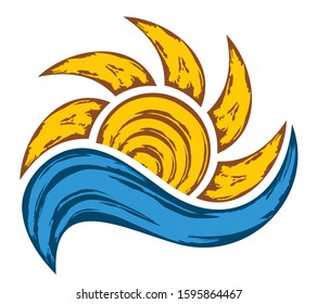 Sun and Blue Wave Symbol. 