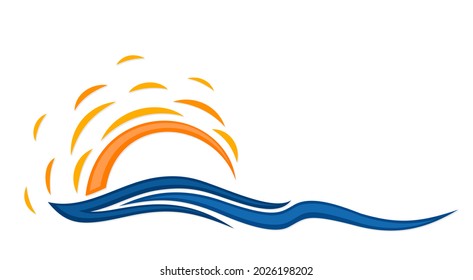 Sun and Blue Wave Symbol. 