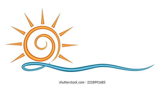 Sun and Blue Wave Symbol. 