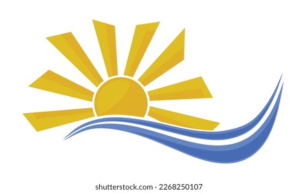 Sun and Blue Wave Symbol. 