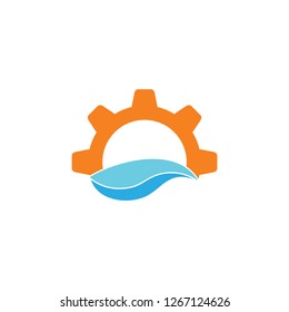 sun and blue wavy cog wheels logo