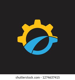 sun and blue wavy cog wheels logo