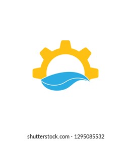 sun and blue wavy cog wheels logo
