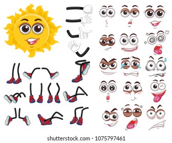 Sun with Bodies Element and Facial Expression illustration