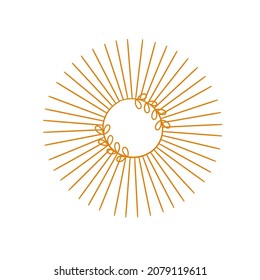 El sol al estilo Boho con un patrón floral. Vector clipart