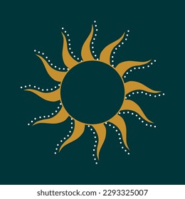 sun in boho style, minimalistic astrology element. Line art tattoo logotype 