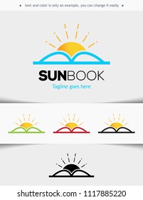 Sun book logo template vector illustration, logo design