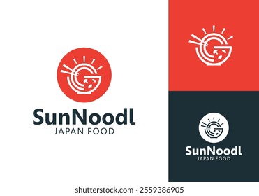 sun with bowl logo. asian food restaurant vector design template