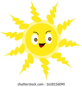 sun bright cartoon character with spiky rays sparkling orange eyes and a cute smile concept of nature and environment object on a white background