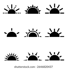 Sun bright icon. Sunshine vector sign. Sun star, sun rays icons. Y2k sunburst set. Vector illustration 