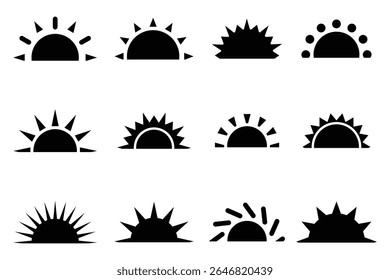 Sun bright icon. Sunshine vector sign. Sun star, sun rays icons. Y2k sunburst set. Vector illustration 