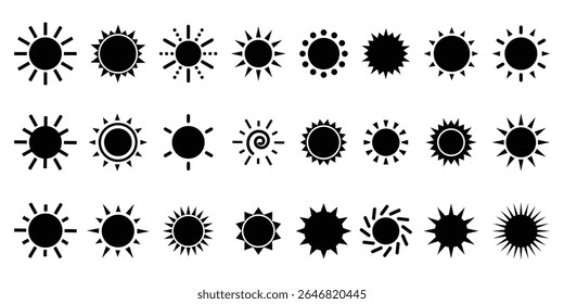Sun bright icon. Sunshine vector sign. Sun star, sun rays icons. Y2k sunburst set. Vector illustration 