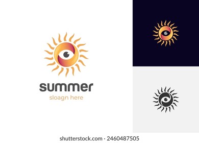 Sun bright logo icon design with eye symbol for summer vector illustration element