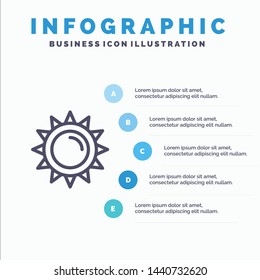 Sun, Brightness, Light, Spring Line icon with 5 steps presentation infographics Background