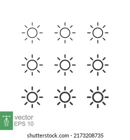 Sun, brightness line icon. Simple outline style. Shine, warm, web, pictogram, sunlight, heat, symbol, weather, intensity setting concept. Vector illustration isolated on white background. EPS 10